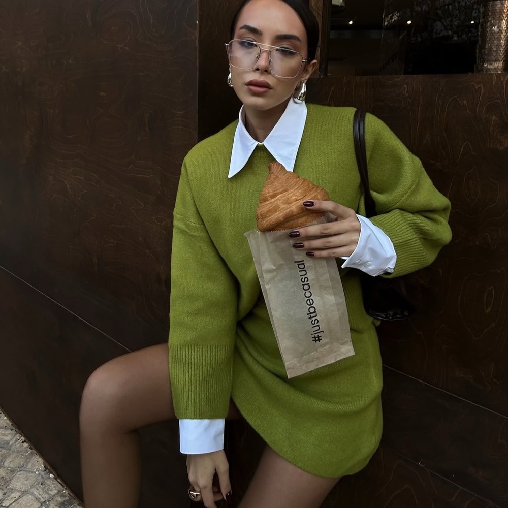 Zara Set - Light Green Wool Blend Basic Knit Sweater & Mini Skirt